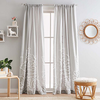 CHF Chenille Rose Embroidered Light-Filtering Rod Pocket Set of 2 Curtain Panel