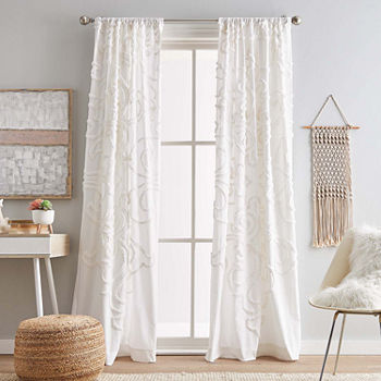 CHF Gates Tufted Chenille Embroidered Light-Filtering Rod Pocket Set of 2 Curtain Panel
