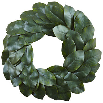 Nearly Natural 24in Magnolia Indoor Christmas Wreath