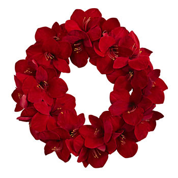 Nearly Natural 22in Amaryllis Indoor Christmas Wreath