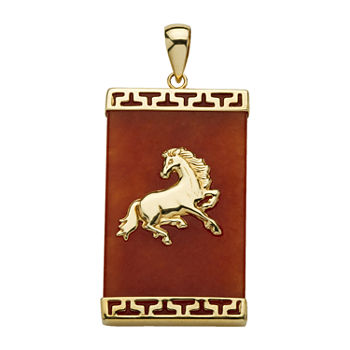 Horse Womens Genuine Red Jade 14K Gold Pendant