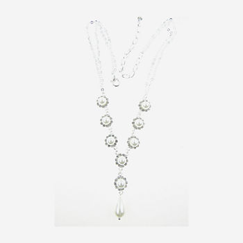 Vieste Rosa Crystal Simulated Pearl 14 Inch Link Flower Y Necklace