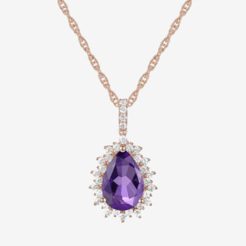 Womens Lab Created Purple Amethyst 14K Gold Over Silver Pear Pendant