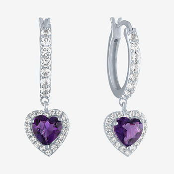 Lab Created Purple Amethyst Sterling Silver Heart Drop Earrings