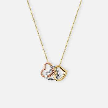 Womens 14K Tri-Color Gold Heart Pendant Necklace