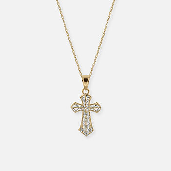Made in Italy Womens 14K Two Tone Gold Cross Pendant Necklace