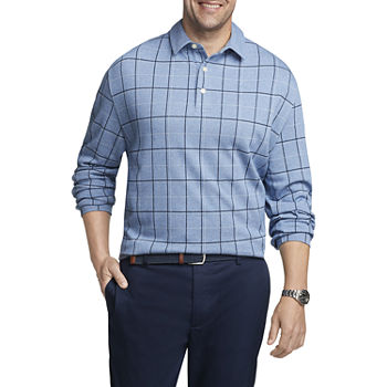 Van Heusen Big and Tall Essential Windowpane Mens Long Sleeve Polo Shirt