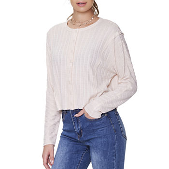 Forever 21 Juniors Womens Round Neck Long Sleeve Crop Top
