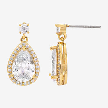 Sparkle Allure Cubic Zirconia Pure Silver Over Brass Pear Drop Earrings