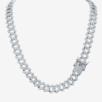 Mens Genuine Zirconia Stainless Steel Pendant Necklace