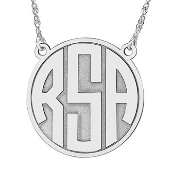 Personalized 25mm Circle Block Monogram Initials Pendant Necklace