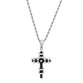 Mens Diamond Accent Cubic Zirconia Stainless Steel Cross Pendant Necklace