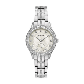 Bulova Womens Crystal Accent Silver Tone Stainless Steel Bracelet Watch 96l291