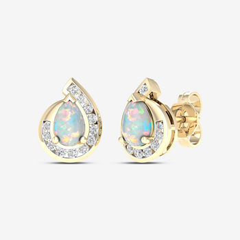 Lab Created Multi Color Opal 14K Gold Over Silver 11mm Stud Earrings