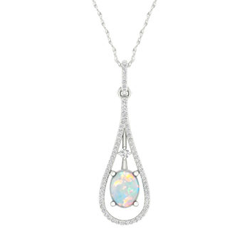 Womens Lab Created Multi Color Opal Sterling Silver Pendant Necklace