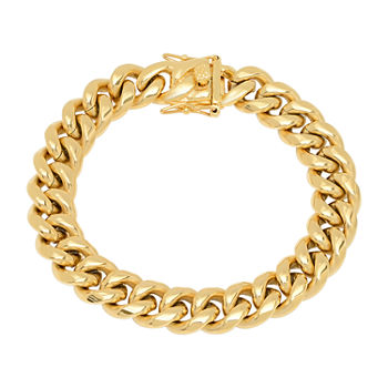 18K Gold Over Stainless Steel Semisolid Curb Chain Bracelet