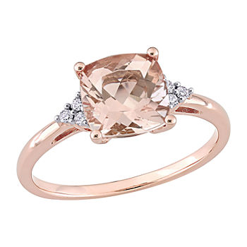 Womens Diamond Accent Genuine Pink Morganite 14K Rose Gold Cocktail Ring