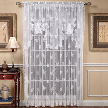 Saturday Knight Butterfly Lace Sheer Rod Pocket Single Curtain Panel