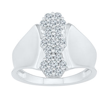 Womens 1/2 CT. T.W. Genuine White Diamond 10K White Gold Flower Cluster Cocktail Ring
