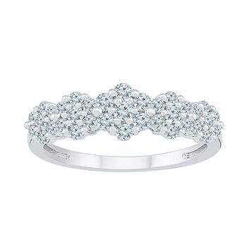 Womens 5/8 CT. T.W. Genuine White Diamond 10K White Gold Flower Cluster Cocktail Ring