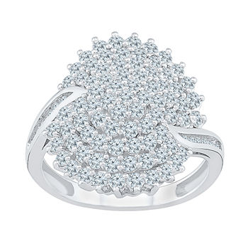 Womens 1 1/4 CT. T.W. Genuine White Diamond 10K White Gold Flower Cluster Cocktail Ring