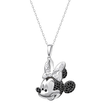 Disney Girls Lab Created White Cubic Zirconia Sterling Silver Minnie Mouse Pendant Necklace