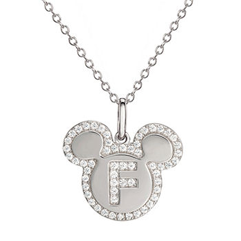 Letter "F" Girls Lab Created White Cubic Zirconia Sterling Silver Mickey Mouse Pendant Necklace