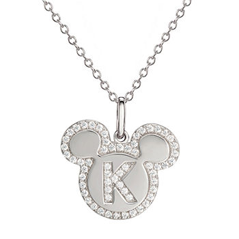 Letter "K" Girls Lab Created White Cubic Zirconia Sterling Silver Mickey Mouse Pendant Necklace