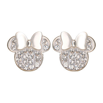 Disney Lab Created White Crystal Sterling Silver 11.2mm Minnie Mouse Stud Earrings