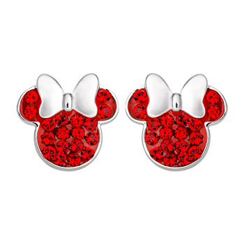Disney Lab Created Pink Crystal Sterling Silver 11.2mm Minnie Mouse Stud Earrings