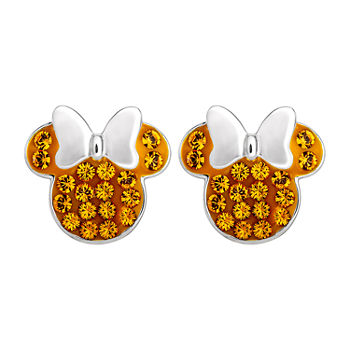 Disney Lab Created Orange Crystal Sterling Silver 11.2mm Minnie Mouse Stud Earrings