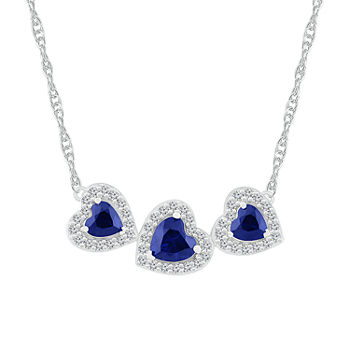 Womens Lab Created Blue Sapphire Sterling Silver Heart Pendant Necklace