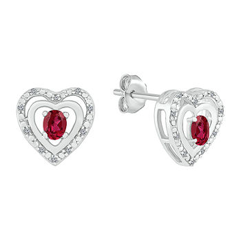 Diamond Accent Lab Created Red Ruby Sterling Silver 11mm Heart Stud Earrings
