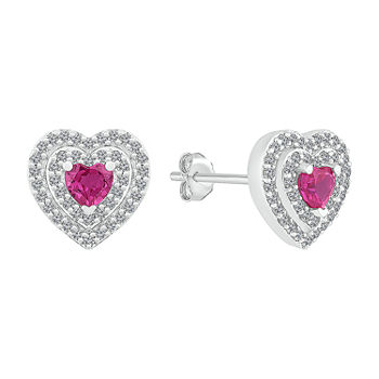 Lab Created Pink Sapphire Sterling Silver 10.5mm Heart Stud Earrings