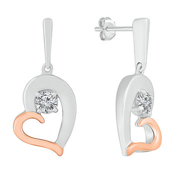 Lab Created White Sapphire 10K Gold Sterling Silver Heart Drop Earrings