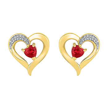 Diamond Accent Lab Created Red Ruby 10K Gold 13.5mm Heart Stud Earrings