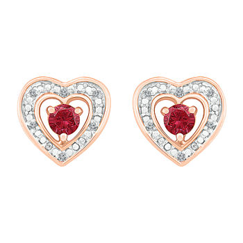 Diamond Accent Lab Created Red Ruby 10K Gold 9mm Heart Stud Earrings