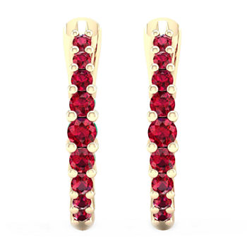 Genuine Red Ruby 10K Gold 16.1mm Hoop Earrings