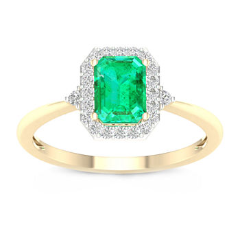 Womens 1/6 CT. T.W. Lab Created Green Emerald 10K Gold Cocktail Ring