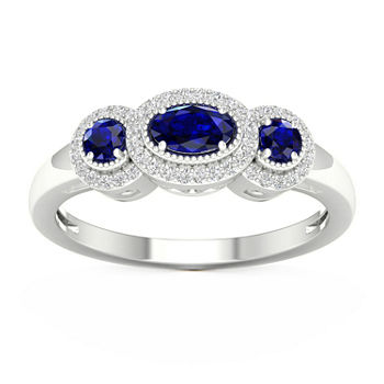 Womens 1/8 CT. T.W. Genuine Blue Sapphire 10K Gold 3-Stone Cocktail Ring