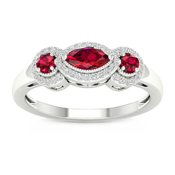 Womens 1/8 CT. T.W. Lead Glass-Filled Red Ruby 10K Gold Cocktail Ring