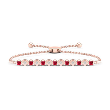 Diamond Accent Lead Glass-Filled Red Ruby Sterling Silver Bolo Bracelet