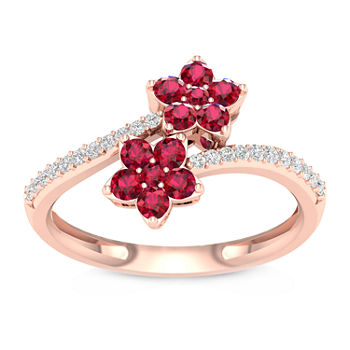 Womens 1/8 CT. T.W. Lead Glass-Filled Red Ruby 10K Gold Cocktail Ring