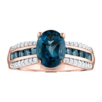 Womens Genuine Blue Topaz 14K Rose Gold Over Silver Cocktail Ring