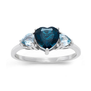 Womens Genuine Blue Topaz Sterling Silver Heart Cocktail Ring