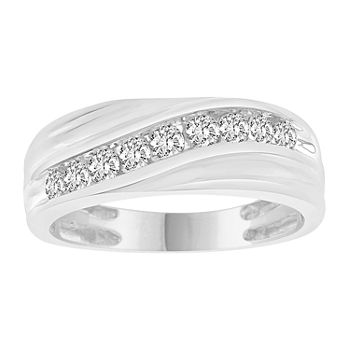 Mens 1/2 CT. T.W. Genuine White Diamond 10K White Gold Wedding Fashion Ring