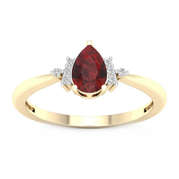 Womens Diamond Accent Genuine Red Garnet 10K Gold Cocktail Ring
