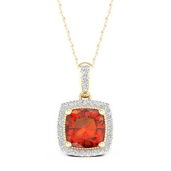 Womens Diamond Accent Genuine Orange Citrine 10K Gold Pendant Necklace