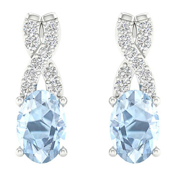 Diamond Accent Genuine Blue Aquamarine 10K Gold Drop Earrings