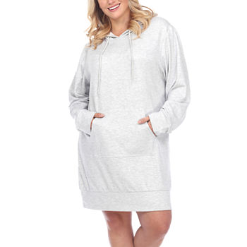 White Mark Long Sleeve Sweatshirt Dress-Plus
